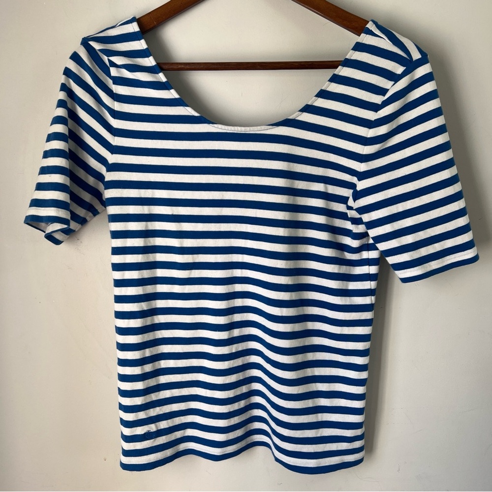 Ralph Lauren Blue and White Striped Short Sleeve Tee